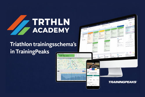 Triathlon trainingsschema’s van TRTHLN Academy in TrainingPeaks, weergegeven op desktop, tablet en smartphone
