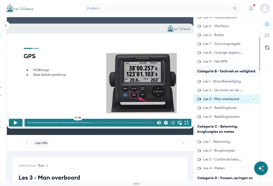 Afbeelding van een video in de lesomgeving van Vaarschool Het Kompas