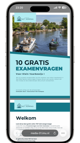 Preview van gratis PDF met 10 examenvragen voor Klein Vaarbewijs 1 inclusief uitleg en oefenmateriaal
