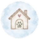 Aquarelicoontje van een huisje met een hondenpootje.