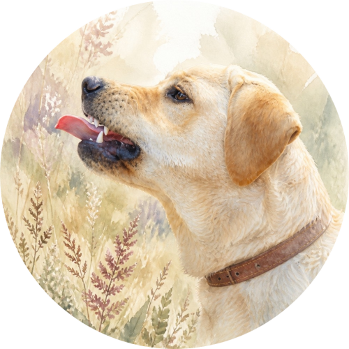 Watercolor illustratie van een hond die waarschuwend zijn tanden laat zien