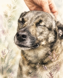 Illustratie van een gespannen hond die zijn ogen sluit wanneer hij wordt aangeraakt