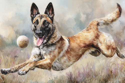 hond die in de lucht een bal vangt