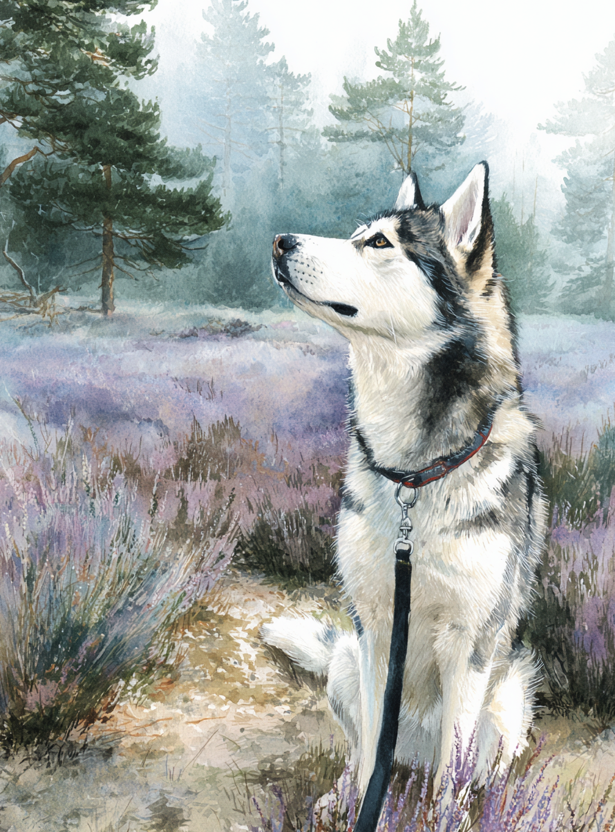 husky hond in bos null