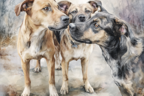 honden die staan te overleggen