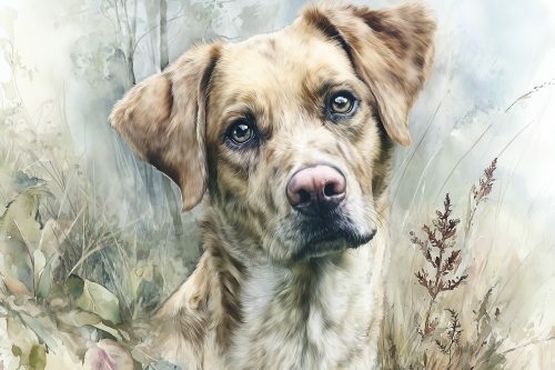 Jonge hond die recht in de camera kijkt