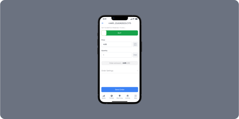 uitvoering-van-de-optie-f24-1 Orderscherm voor opties kopen in de Freedom24-app