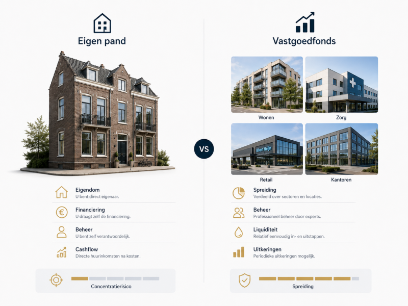 vastgoed-eigen-pand-vs-vastgoedfonds Vergelijk het verschil tussen investeren in eigen pand of in vastgoedfondsen