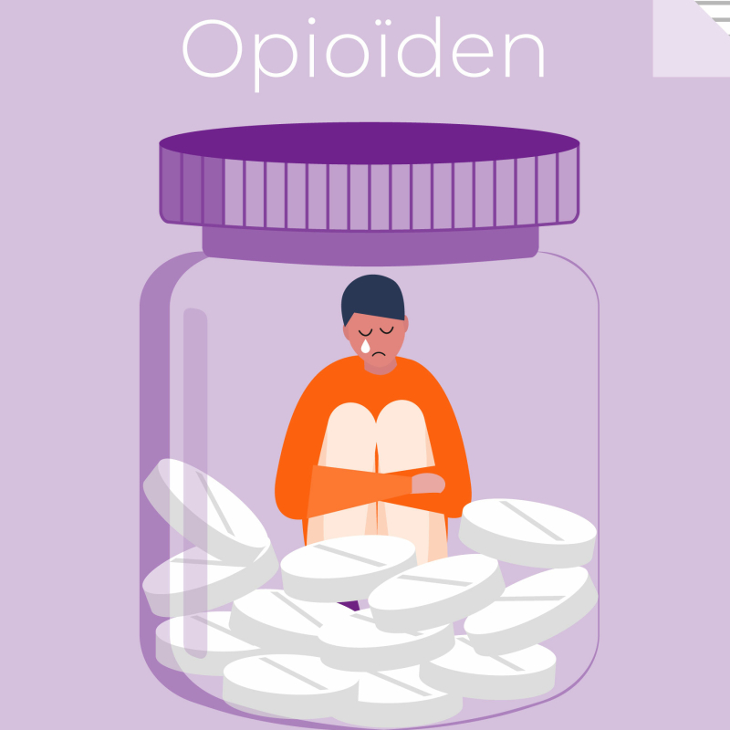 In deze illustratie zie je hoe iemand gevangen zit in een opioiverslaving.