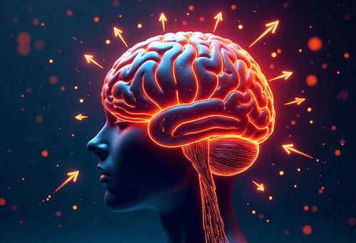 Een illustratie van een brein met stress, sociale druk en emoties als triggers voor terugval bij verslaving