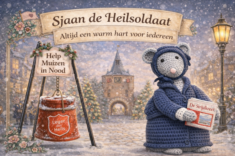 Muis Sjaan bij de kerstpot
