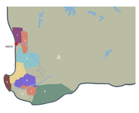 Overzichtskaart wijngebieden West Australië