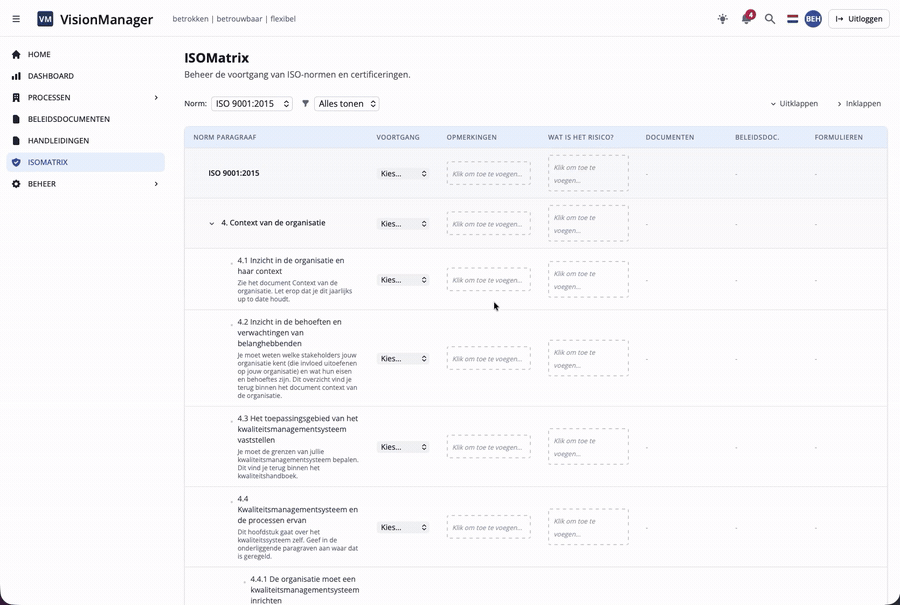 ISOmatrix multi norm referentietabel