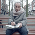 Oudere man met sjaal leest een krant op een bankje als illustratie bij de cursus Everyday Nutrition: Praktisch en Gezond.