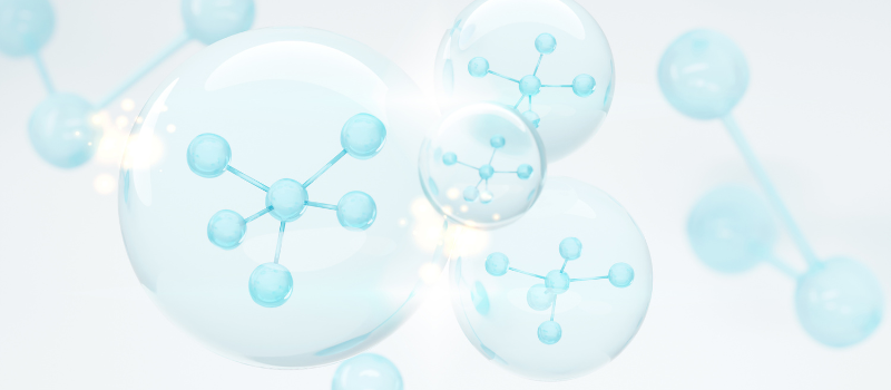 Blauw transparante moleculen zwevend in 3D-ruimte