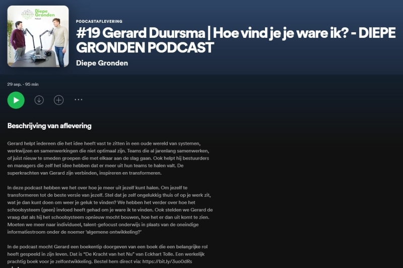 Podcast marketing tips: screenshot van goede beschrijving en titel in Spotify
