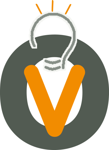 Logo van van Oirschot Product Bemiddeling: een gestileerde letter O met geïntegreerde V en een lampje als symbool voor innovatie en verbinding.