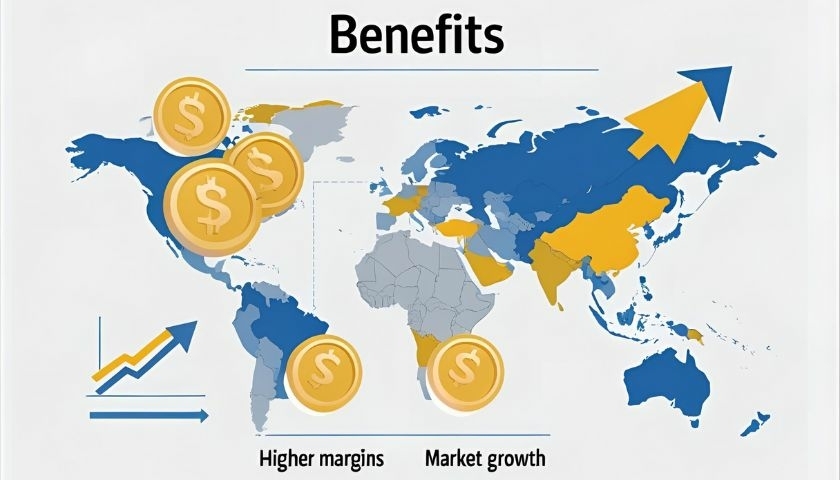 “Infographic showing benefits of outsourcing metal production: cost savings, margin growth, and market expansion”