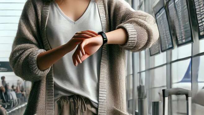 vrouw-airport-horloge