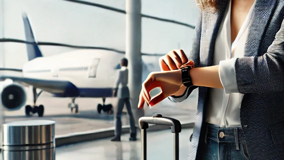 vrouw-klok-airport-horloge