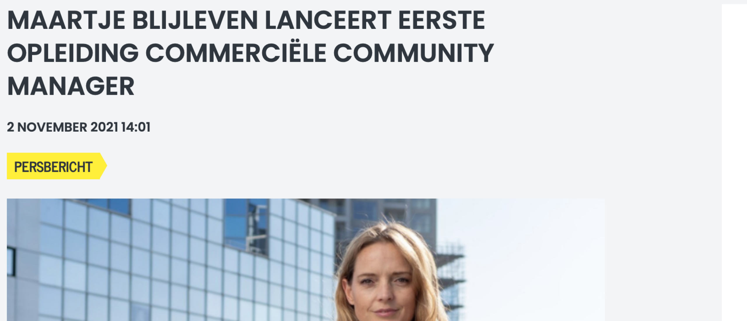 MAARTJE BLIJLEVEN LANCEERT EERSTE OPLEIDING COMMERCIËLE COMMUNITY MANAGER