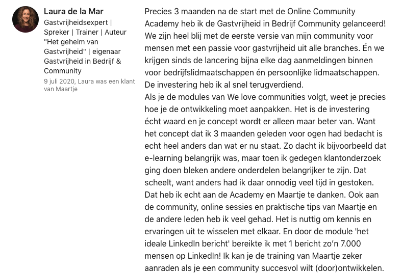 Testimonial over Maartje Blijleven