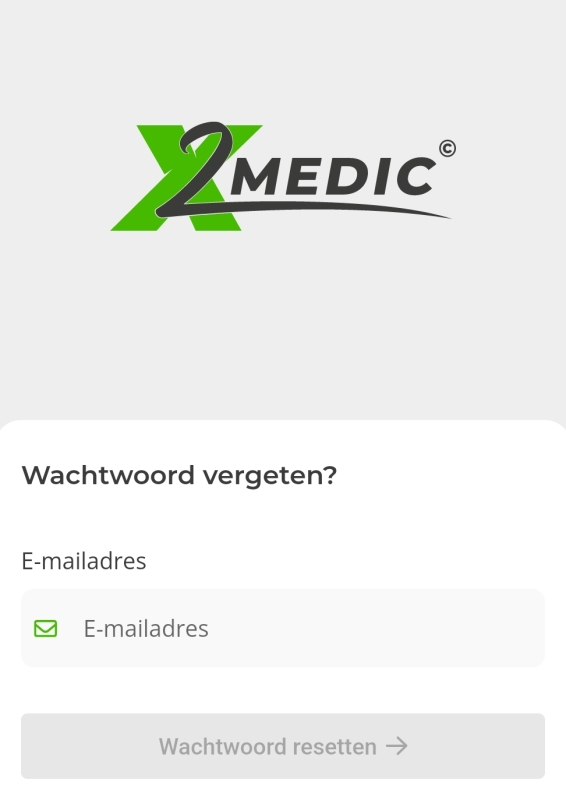 reset wachtwoord X2medic app