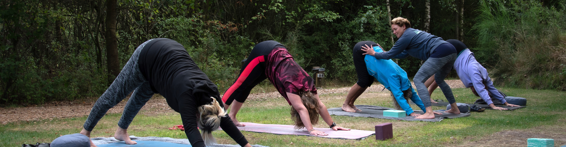 Yoga in de natuur Downward Facing Dog Pose adjustment