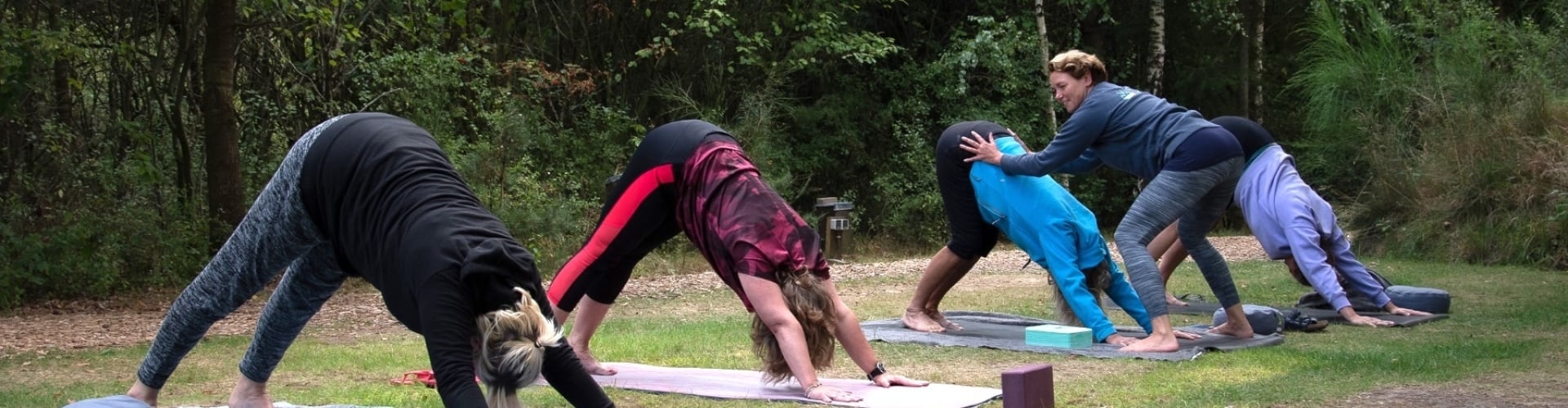 Downward facing dog vinyasa yoga in de natuur