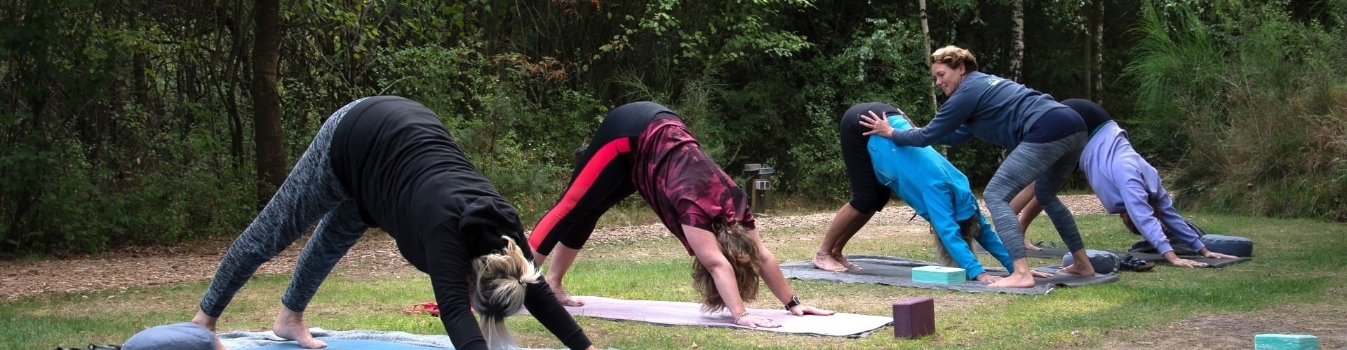 Downward facing dog vinyasa yoga in de natuur