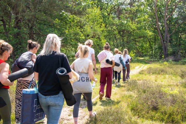 Wandeling naar vinyasa yoga in de natuur les Vinyasa yoga op de Drentse heide