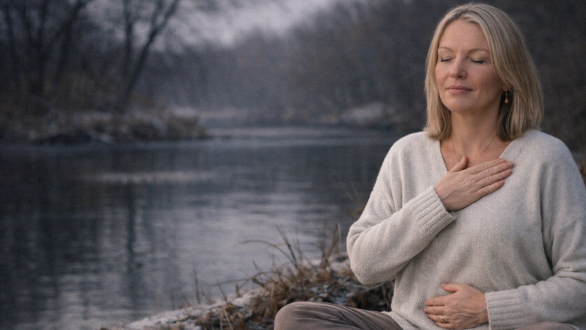 slow-balans sigrid mediteert aan het meer