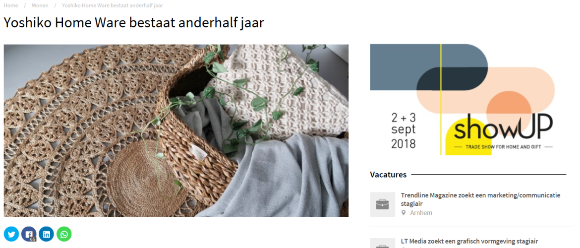 Yoshiko Home Ware bestaat anderhalf jaar