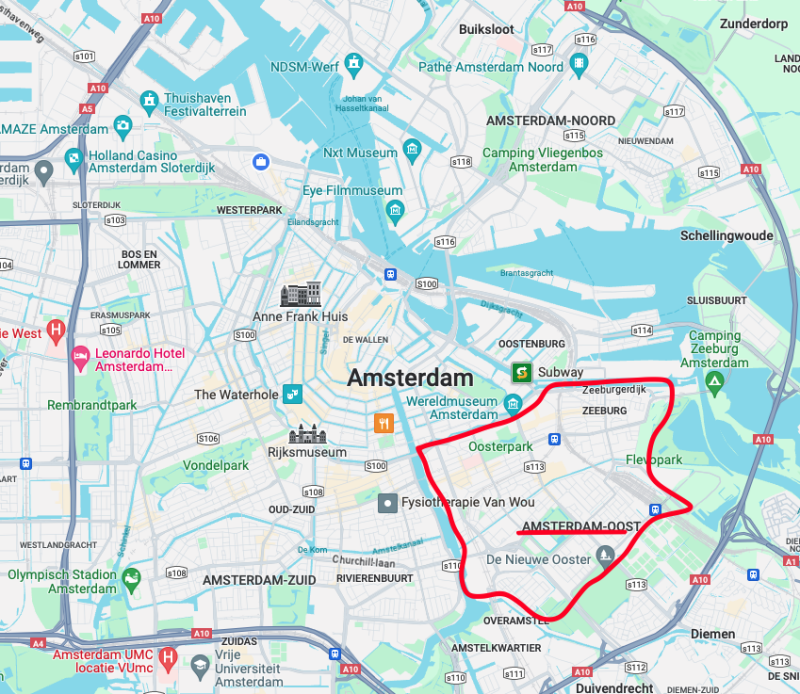 Map of Amsterdam showing East