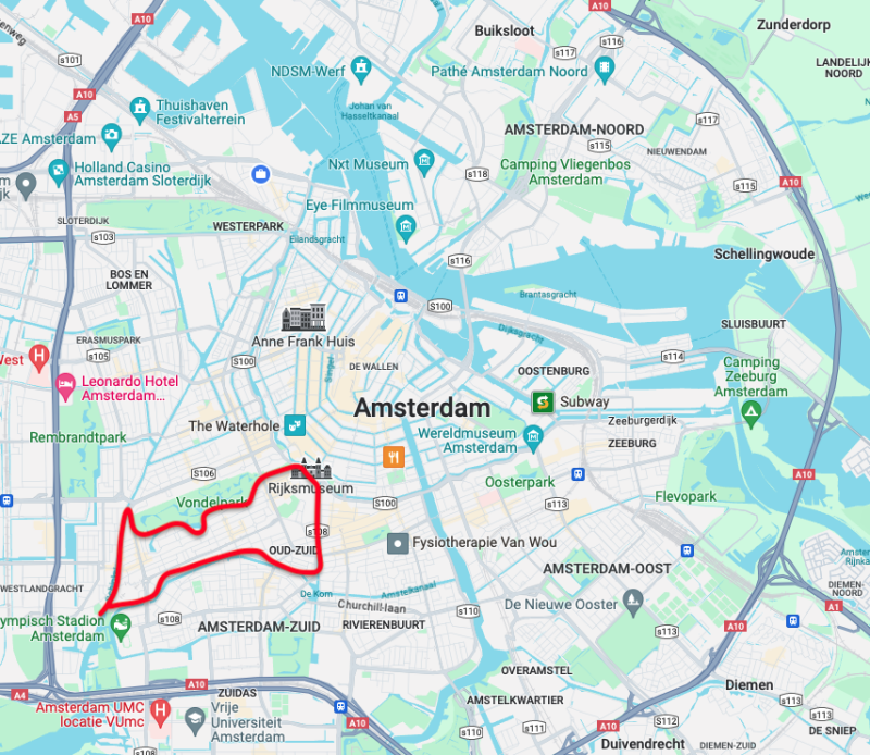 Map of Amsterdam showing Old South