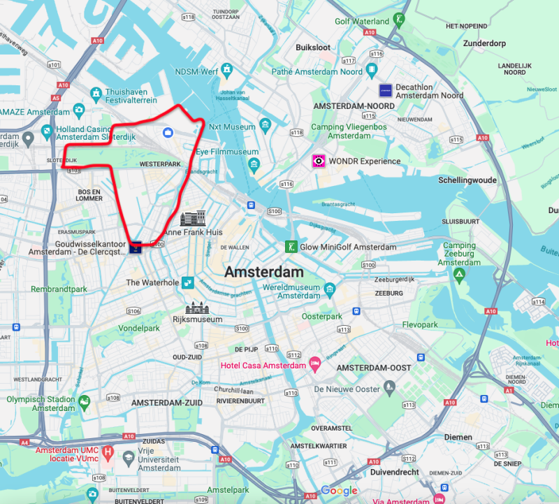 Map of Amsterdam showing Westerpark neighborhood