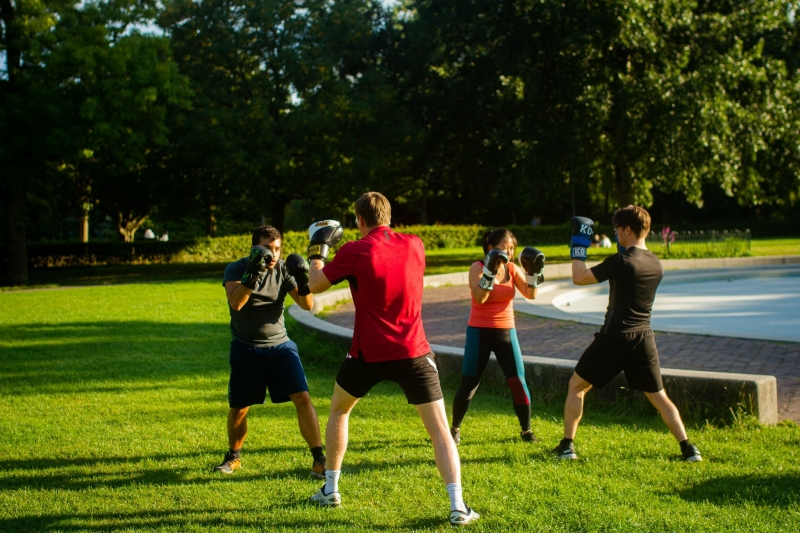 Outdoor Athletes boxing in the park