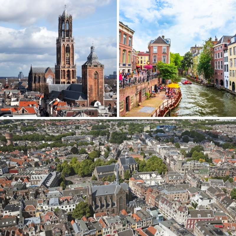 Utrecht aerial view, Domtower, Utrecht canals