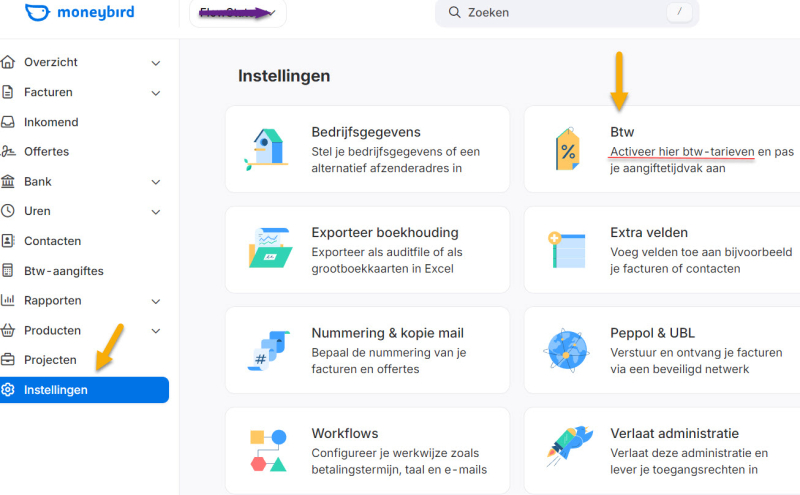 Moneybird menu instellen van eu btw tarieven is handmatig