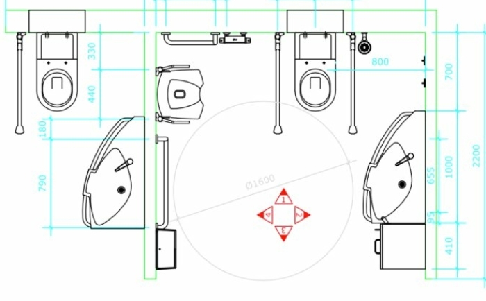 Gehandicaptentoilet afmetingen