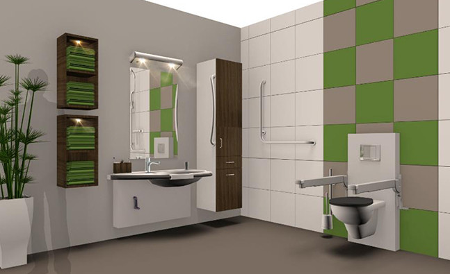 Een functionele badkamer met een warme uitstraling.