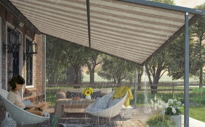 Waterdichte pergola zonwering met Somfy afstandsbediening, voor alle weersomstandigheden