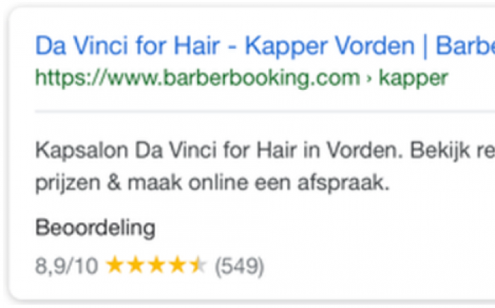 Google Zoekresultaten BarberBooking