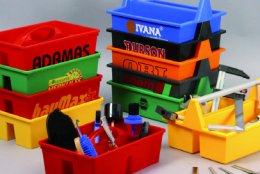 Gereedschapsbakken met logo en tekst Gereedschapsbakken met logo en tekst