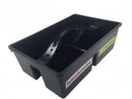 Zwarte gereedschapsbak met logo Zwarte gereedschapsbak met logo