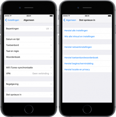 Wis iPhone instellingen