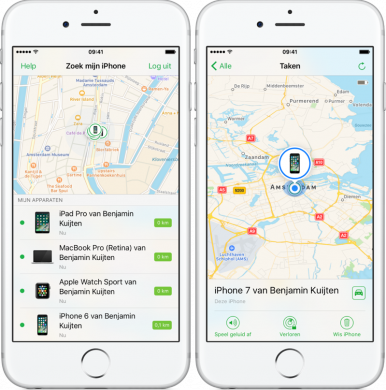 Find my iPhone kaart apparaten