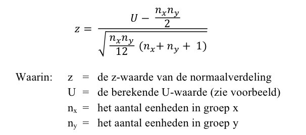 Formule voor de Mann-Whitney toets zonder knopen Formule voor de Mann-Whitney toets zonder knopen