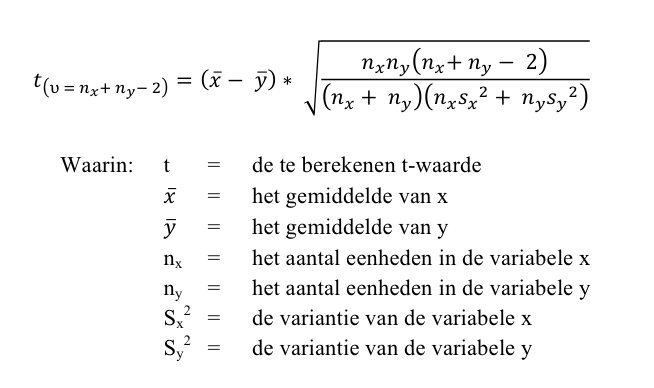 Formule voor de t-toets De formule voor de t-toets