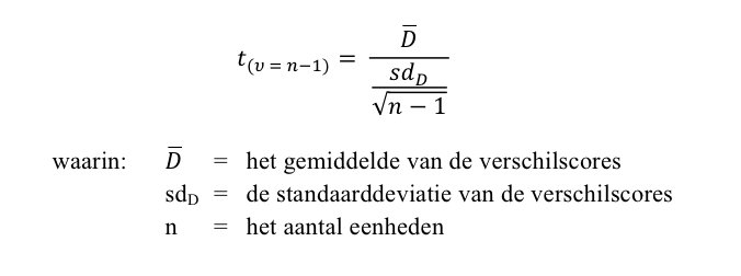 Formule gepaarde t-toets Formule voor de gepaarde t-toets